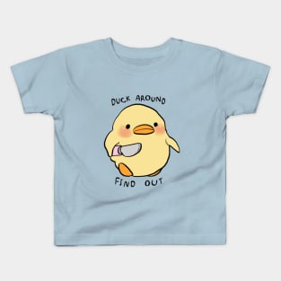 small chick with a knife meme / duck around find out Kids T-Shirt